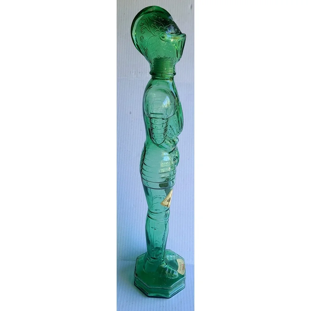 Vintage Green‎ Glass Knight Armor Wine Bottle Decanter Glassware Collectible